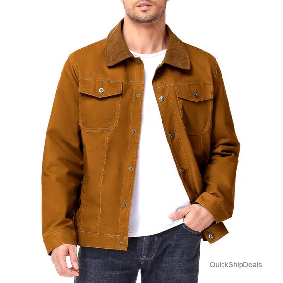 Men's Cotton Canvas Trucker Jacket Flannel Lined Workwear Utility Barn Style